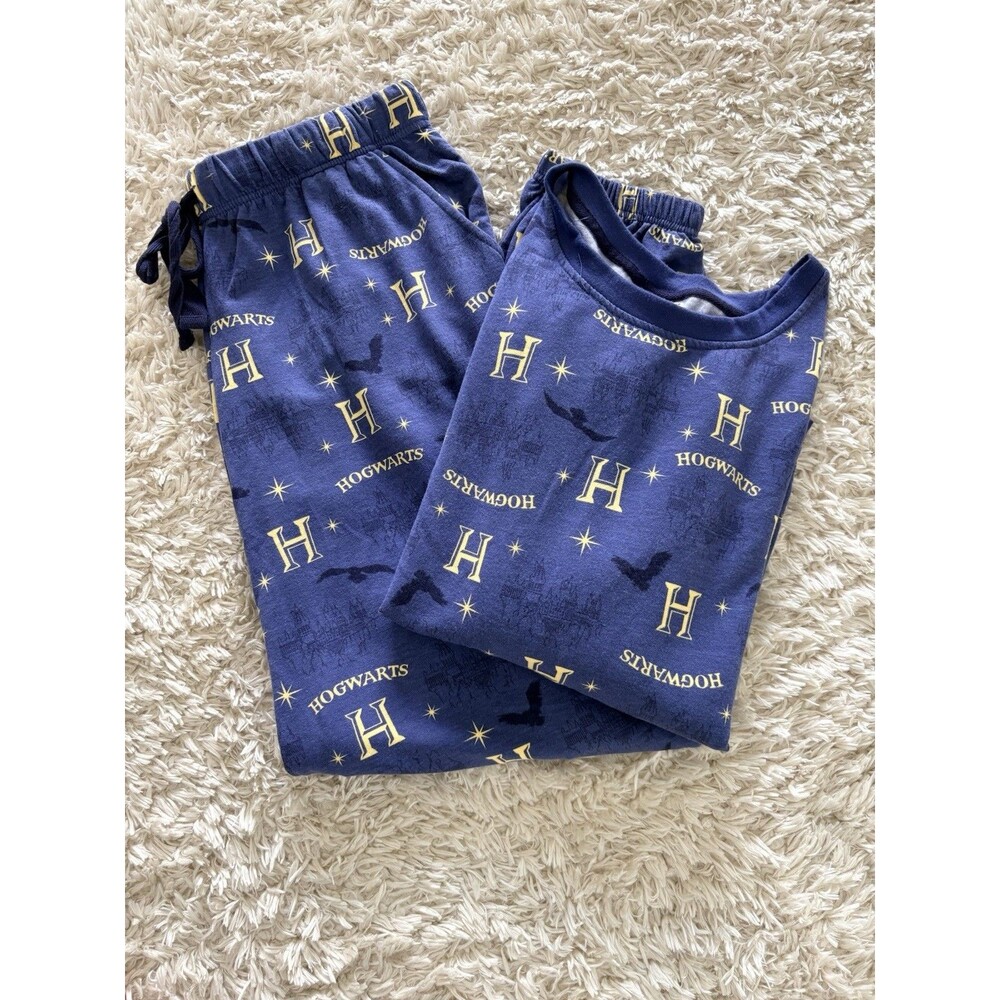 Harry Potter Hogwarts Pajama Set Mens Medium Blue Long Sleeve Joggers 2pc Set